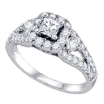 14kt White Gold Womens Princess Diamond Solitaire Halo Bridal Wedding Engagement Ring 1-1/4