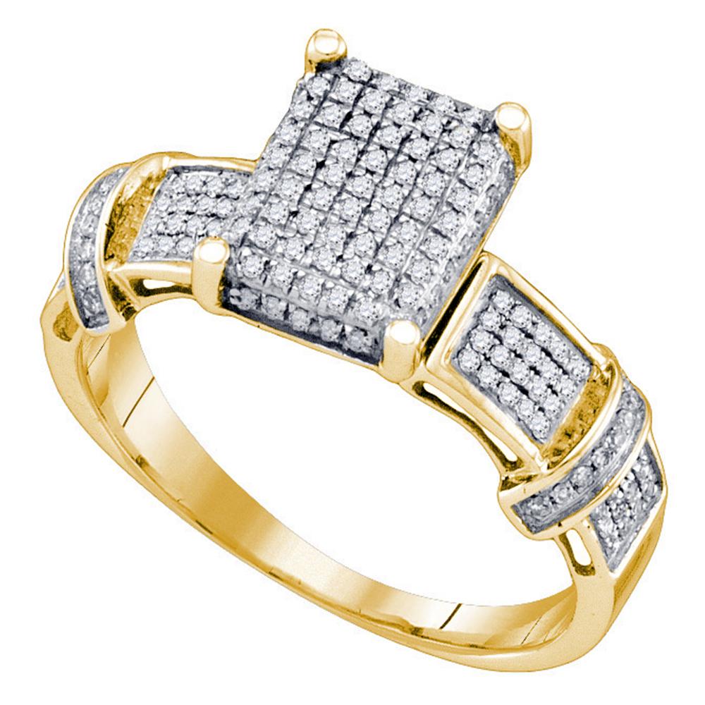 Yellow-tone Sterling Silver Womens Round Diamond Rectangle Cluster Ring 1/3 Cttw