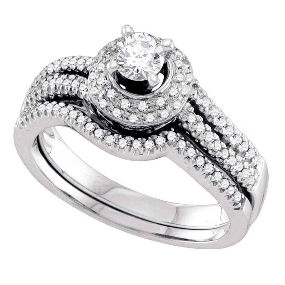 14kt White Gold Womens Round Diamond Bridal Wedding Engagement Ring Band Set 1/2 Cttw