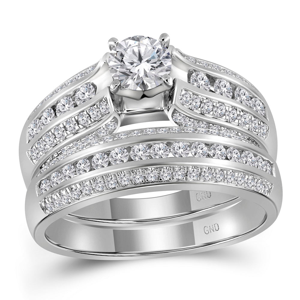 14kt White Gold Womens Round Diamond Bridal Wedding Engagement Ring Band Set 1-1/4 Cttw