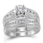 14kt White Gold Womens Round Diamond Bridal Wedding Engagement Ring Band Set 1-1/4 Cttw