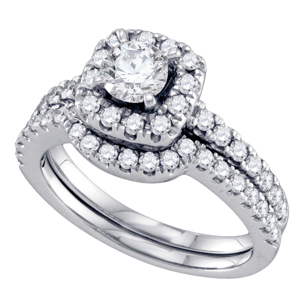 14kt White Gold Womens Round Diamond Halo Bridal Wedding Engagement Ring Band Set 1-1/3 Cttw