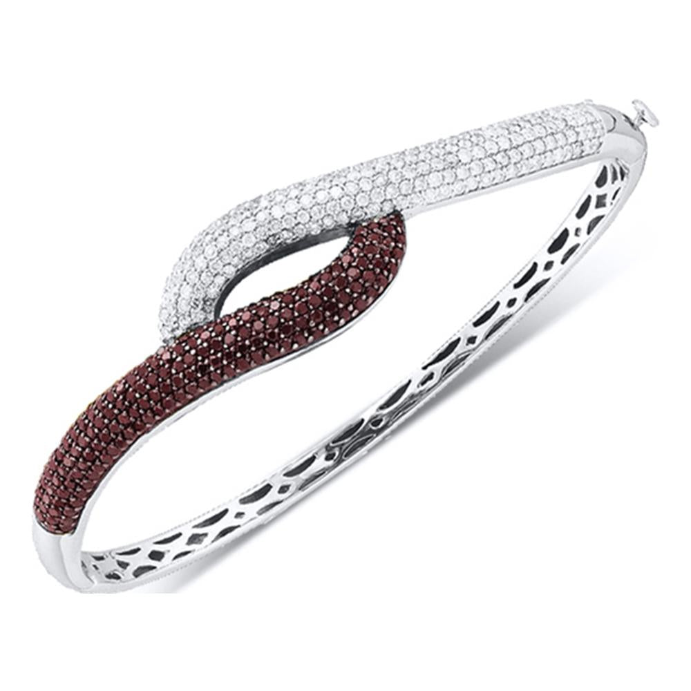 14k White Gold Womens Cognac-brown Color Enhanced Diamond Luxury Bangle Bracelet 2-1/2 Cttw