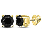 10kt Yellow Gold Womens Round Black Color Enhanced Diamond Solitaire Stud Earrings 2.00 Cttw