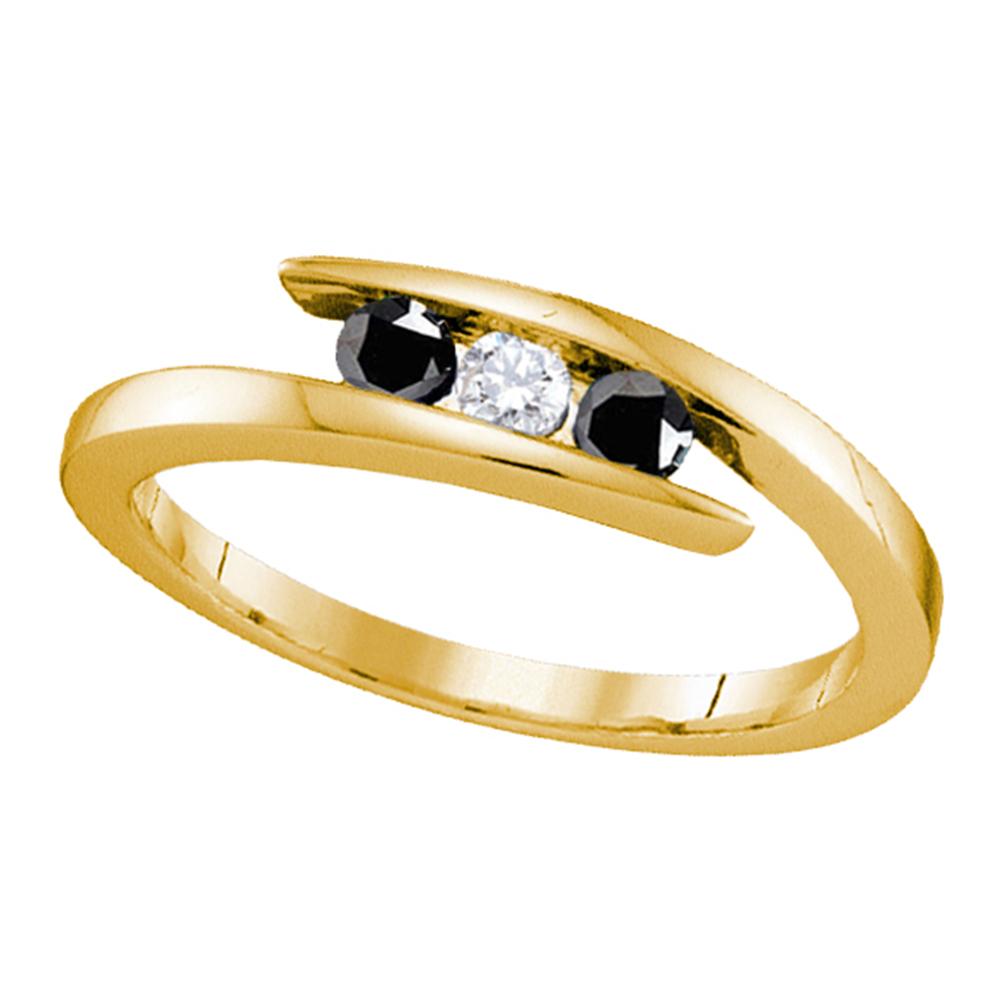 Yellow-tone Sterling Silver Womens Round Black Diamond 3-stone Bridal Wedding Engagement Ring 1/4 Cttw