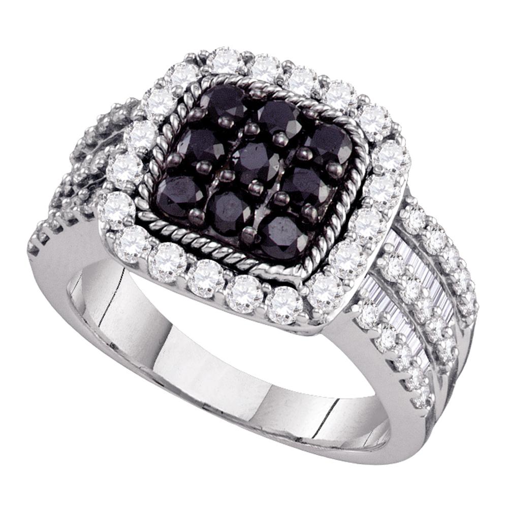 10kt White Gold Womens Round Black Color Enhanced Diamond Square Cluster Ring 2.00 Cttw
