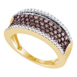 10kt Yellow Gold Womens Round Cognac-brown Color Enhanced Diamond Band Ring 3/4 Cttw