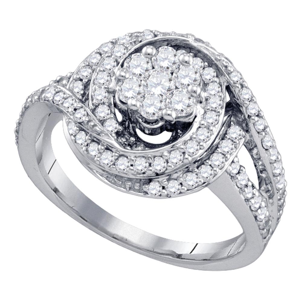 10kt White Gold Womens Round Diamond Flower Cluster Bridal Wedding Engagement Ring 1.00 Cttw