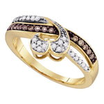 10kt Yellow Gold Womens Round Cognac-brown Color Enhanced Diamond Heart Love Ring 1/4 Cttw