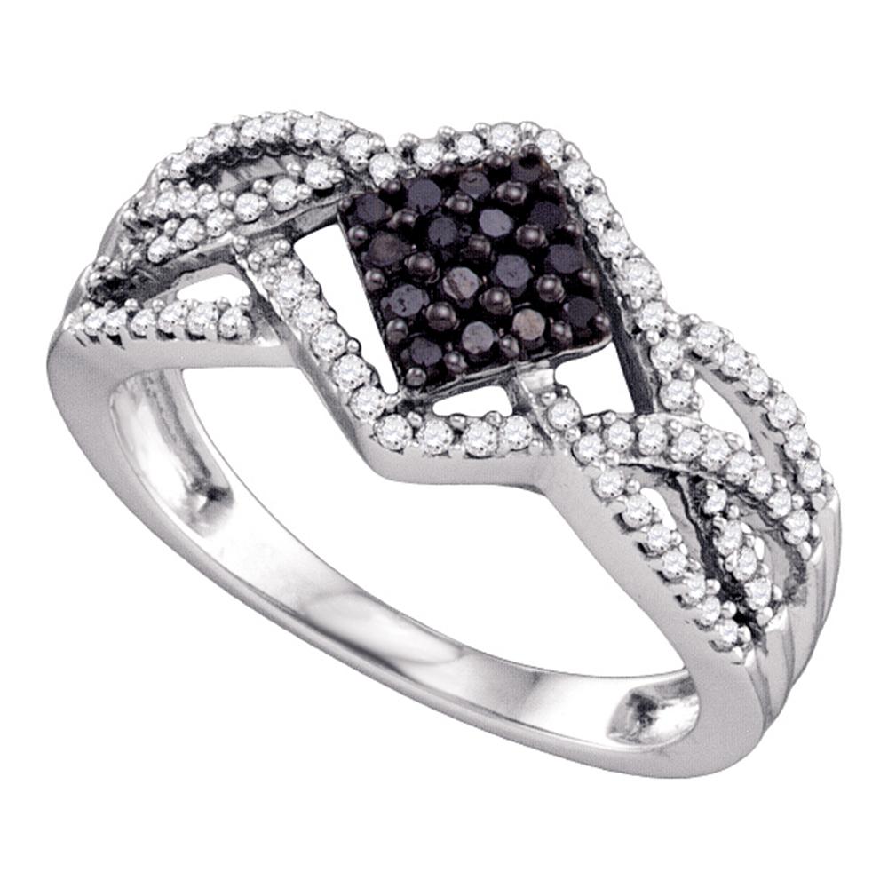 10kt White Gold Womens Round Black Color Enhanced Diamond Square Cluster Ring 1/3 Cttw