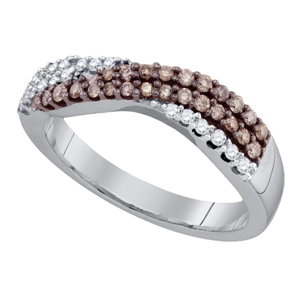10kt White Gold Womens Round Cognac-brown Color Enhanced Diamond Crossover Band Ring 3/8 Cttw
