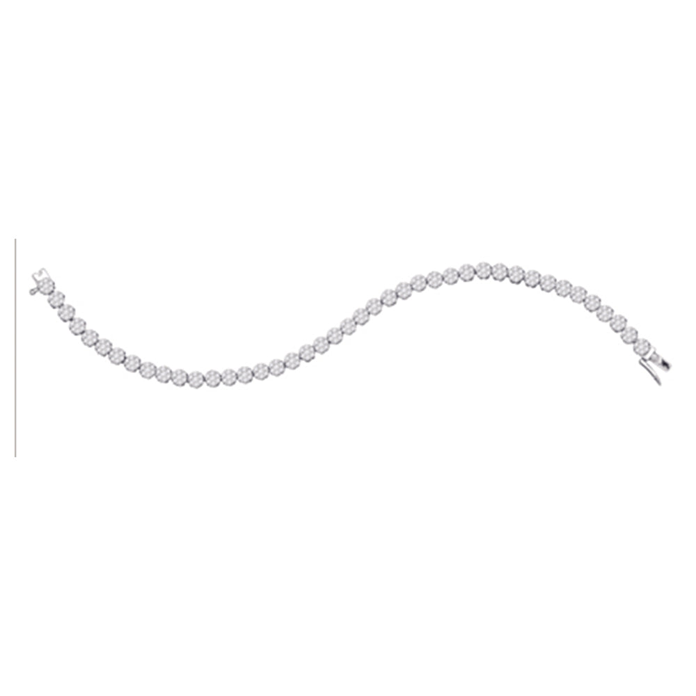 14kt White Gold Womens Round Diamond Flower Cluster Tennis Bracelet 4.00 Cttw