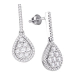 10kt White Gold Womens Round Diamond Dangle Screwback Earrings 1-1/2 Cttw