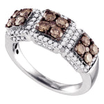 10kt White Gold Womens Round Cognac-brown Color Enhanced Diamond Cluster Band 1-1/3 Cttw