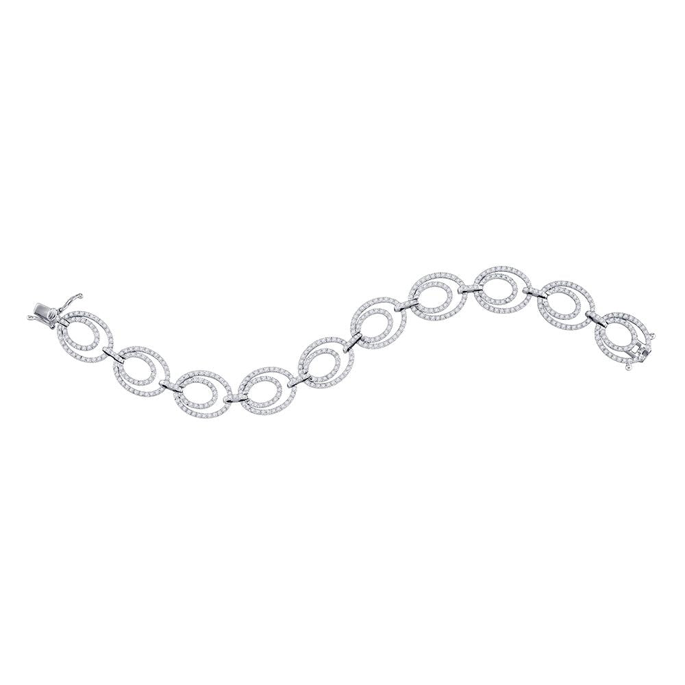 14kt White Gold Womens Round Diamond Tennis Link Oval Bracelet 4-1/20 Cttw