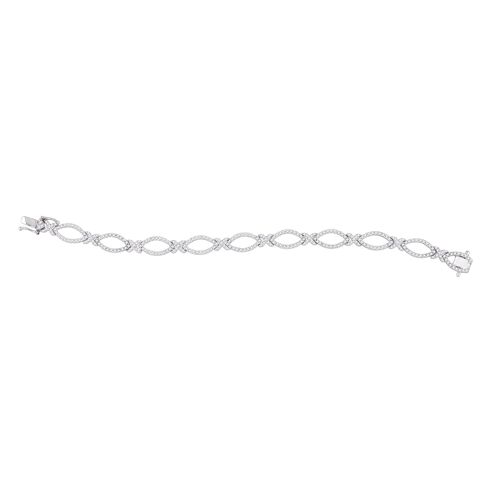 14kt White Gold Womens Round Diamond Tennis Link Bracelet 2-1/3 Cttw