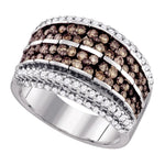 10kt White Gold Womens Round Cognac-brown Color Enhanced Diamond Striped Band Ring 1-5/8 Cttw