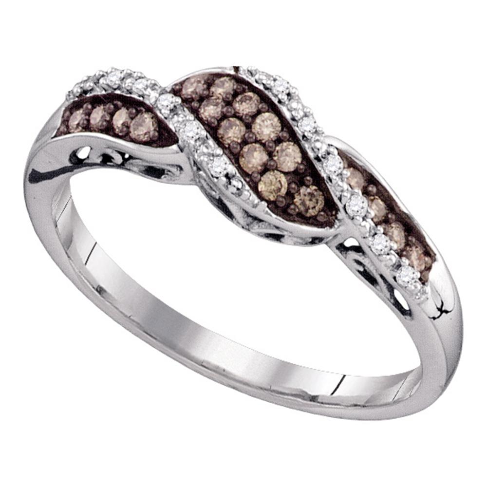 10kt White Gold Womens Round Cognac-brown Color Enhanced Diamond Band Ring 1/5 Cttw