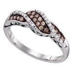 10kt White Gold Womens Round Cognac-brown Color Enhanced Diamond Band Ring 1/5 Cttw