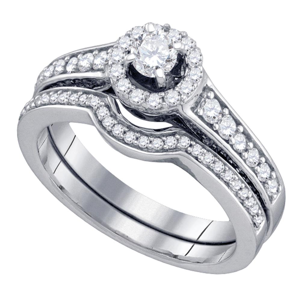 14kt White Gold Womens Round Diamond Halo Bridal Wedding Engagement Ring Band Set 3/4 Cttw