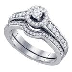 14kt White Gold Womens Round Diamond Halo Bridal Wedding Engagement Ring Band Set 3/4 Cttw
