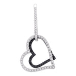 10k White Gold Black Color Enhanced Diamond Womens Heart Screwback Dangle Earrings 1/2 Cttw