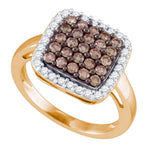 10kt Rose Gold Womens Round Cognac-brown Color Enhanced Diamond Square Cluster Ring 1.00 Cttw