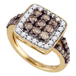 10kt Rose Gold Womens Round Cognac-brown Color Enhanced Diamond Square Cluster Ring 1-5/8 Cttw