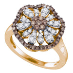 10k Rose Gold Womens Cognac-brown Color Enhanced Round Diamond Flower Cluster Ring 3/4 Cttw