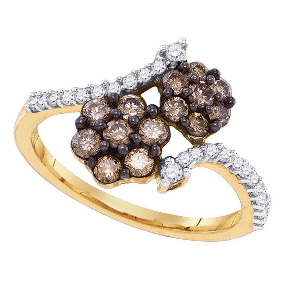 10kt Yellow Gold Womens Round Cognac-brown Color Enhanced Diamond Cluster Ring 7/8 Cttw