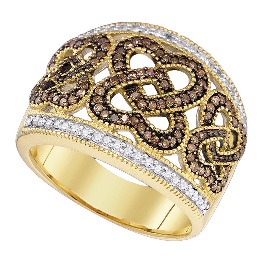 10kt Yellow Gold Womens Round Brown Color Enhanced Diamond Heart Ring 1/2 Cttw