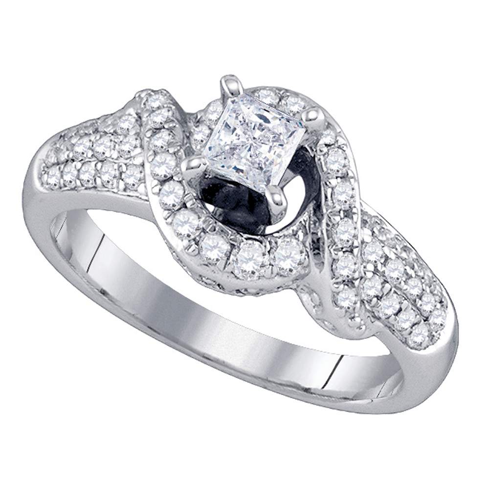 14kt White Gold Womens Princess Diamond Solitaire Swirl Bridal Wedding Engagement Ring 7/8 Cttw