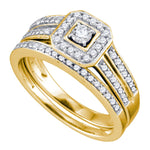 14kt Yellow Gold Womens Round Diamond Square Halo Bridal Wedding Engagement Ring Band Set 1/2 Cttw
