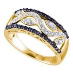 10kt Yellow Gold Womens Round Black Color Enhanced Diamond Vine Band Ring 3/8 Cttw