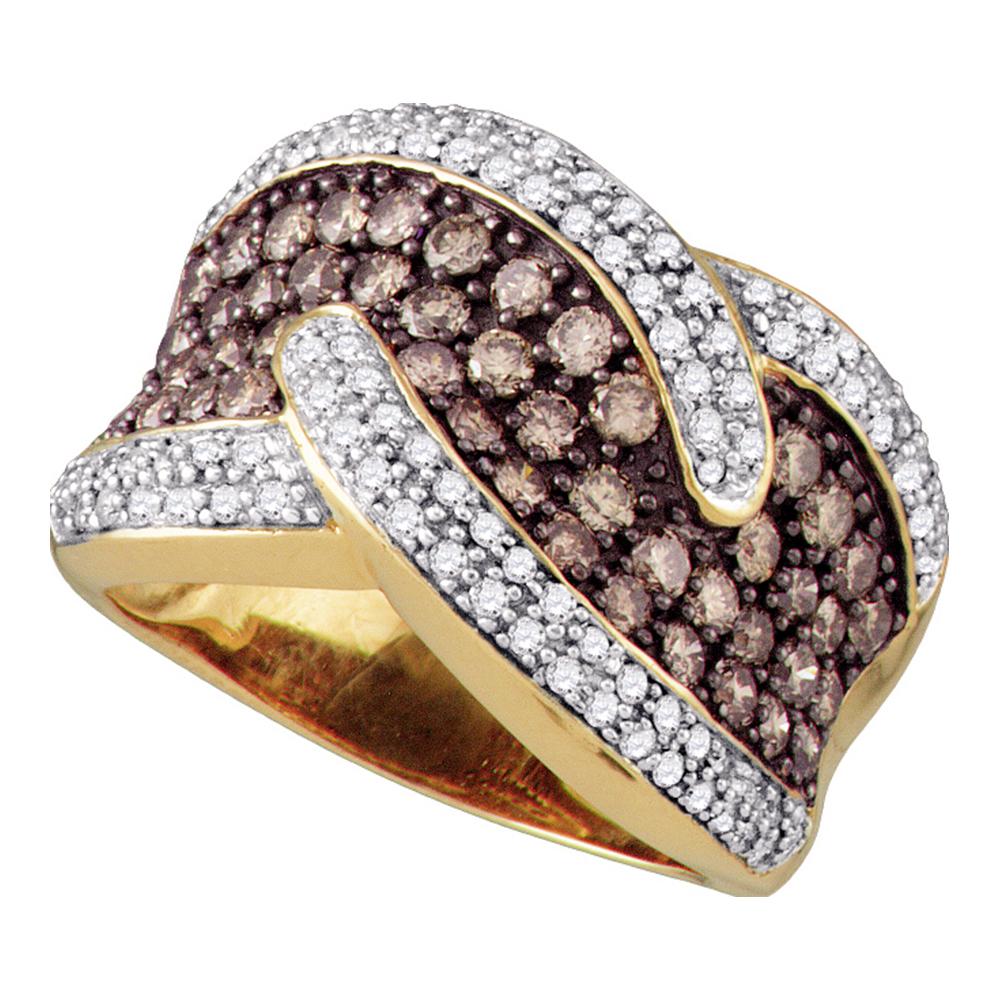 10kt Yellow Gold Womens Round Cognac-brown Color Enhanced Diamond Cocktail Ring 2-1/10 Cttw