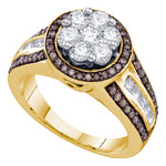 10kt Yellow Gold Womens Round Brown Color Enhanced Diamond Flower Cluster Ring 1-3/8 Cttw