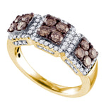 10kt Yellow Gold Womens Round Cognac-brown Color Enhanced Diamond Cluster Band 1-1/3 Cttw