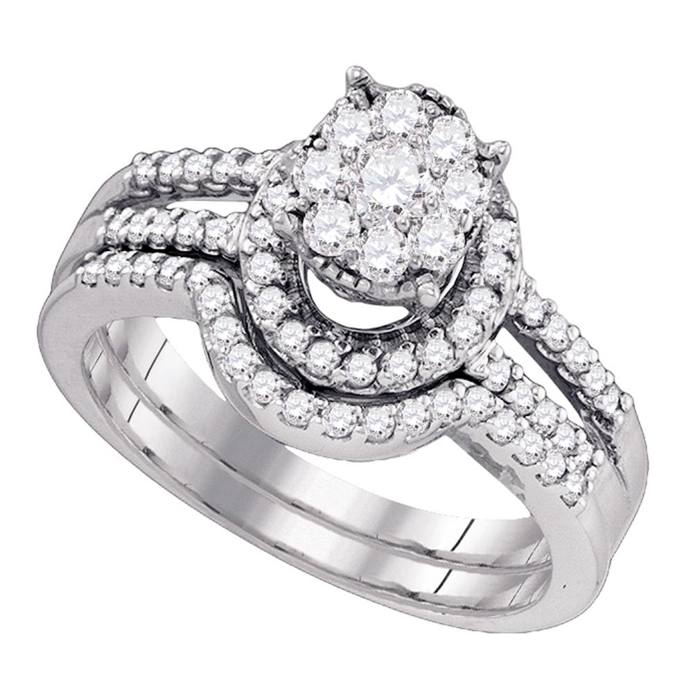 10kt White Gold Womens Round Diamond Elevated Cluster Bridal Wedding Engagement Ring Band Set 3/4 Cttw