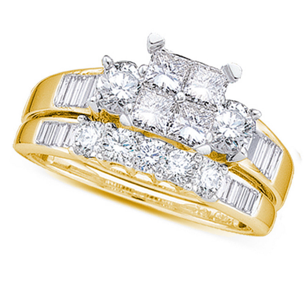 10kt Yellow Gold Womens Princess Diamond Bridal Wedding Engagement Ring Band Set 1/2 Cttw - Size 7