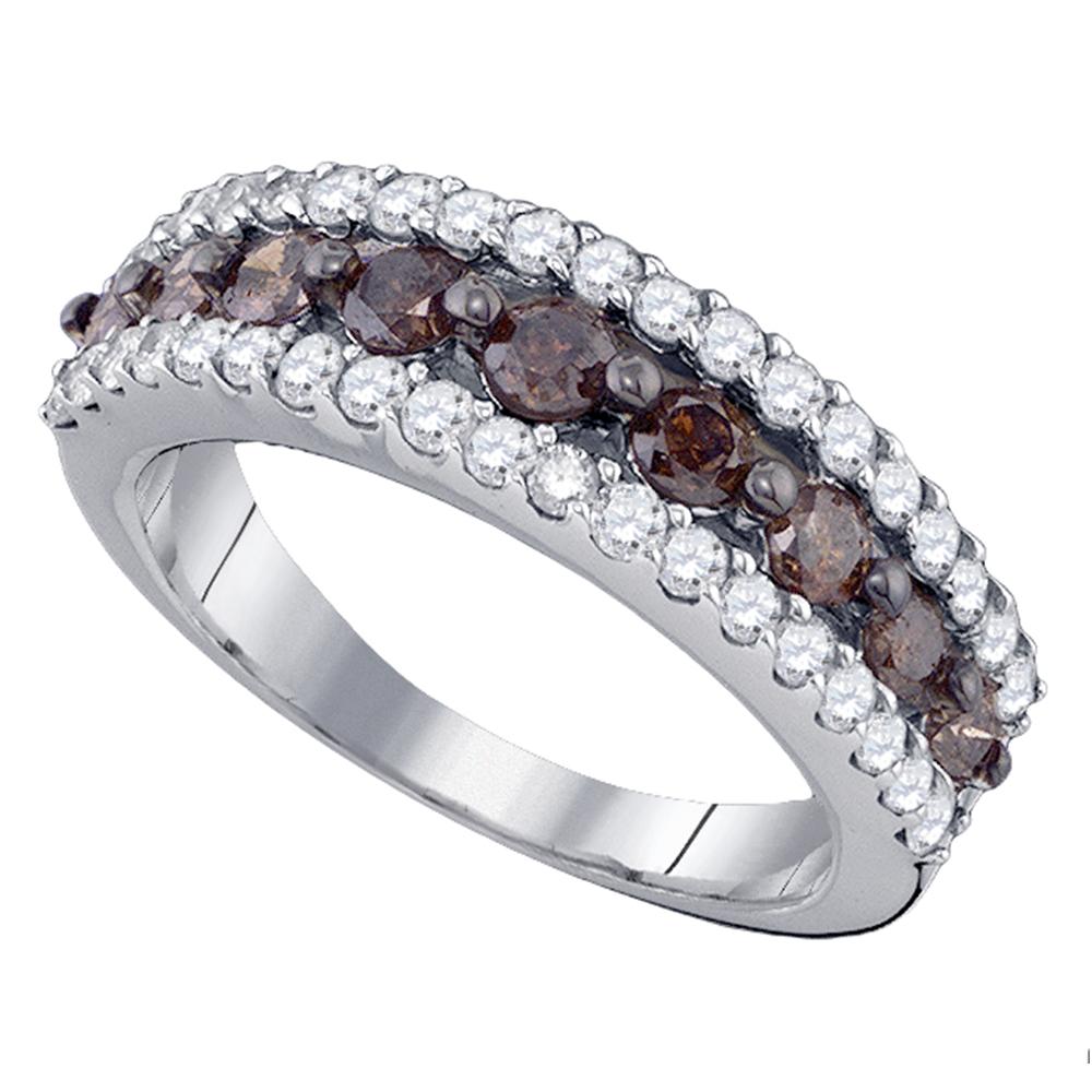 10kt White Gold Womens Round Cognac-brown Color Enhanced Diamond Band Ring 1-1/2 Cttw