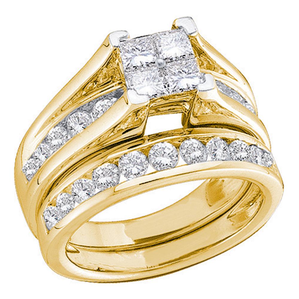 10kt Yellow Gold Womens Princess Diamond Bridal Wedding Engagement Ring Band Set 1/2 Cttw