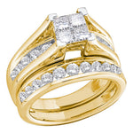 10kt Yellow Gold Womens Princess Diamond Bridal Wedding Engagement Ring Band Set 1/2 Cttw