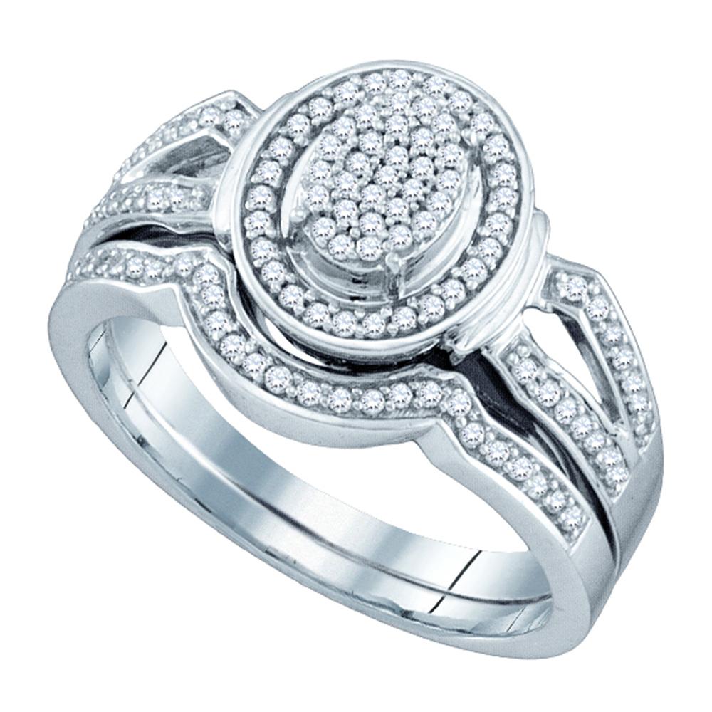 Sterling Silver Womens Round Diamond Oval Cluster Bridal Wedding Engagement Ring Band Set 1/3 Cttw