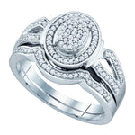 Sterling Silver Womens Round Diamond Oval Cluster Bridal Wedding Engagement Ring Band Set 1/3 Cttw