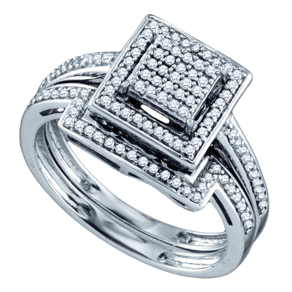 Sterling Silver Womens Diamond Square Cluster Bridal Wedding Engagement Ring Band Set 1/3 Cttw