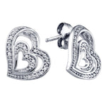 Sterling Silver Womens Round Diamond Heart Stud Earrings 1/20 Cttw