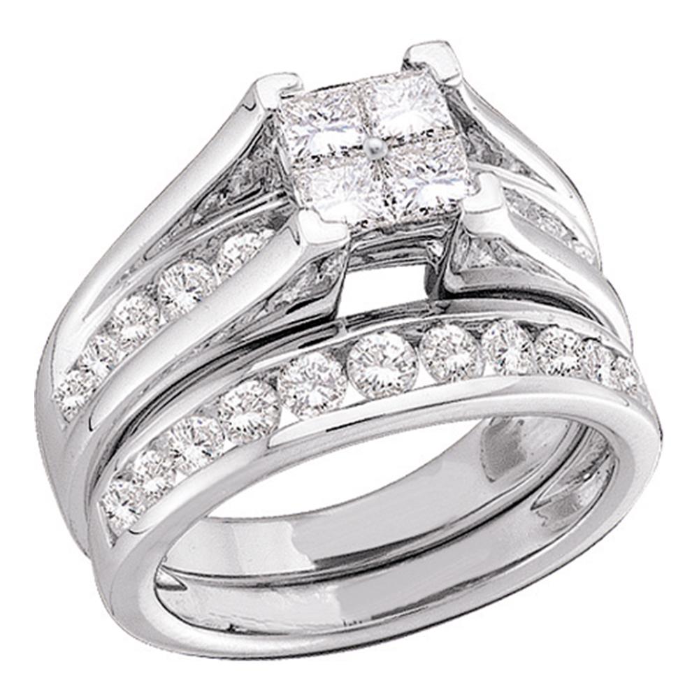 10k White Gold Princess Invisible-set Diamond Bridal Wedding Engagement Ring Set 1/2 Cttw Size 6