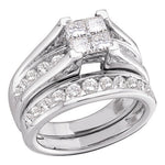 10k White Gold Princess Invisible-set Diamond Bridal Wedding Engagement Ring Set 1/2 Cttw Size 6