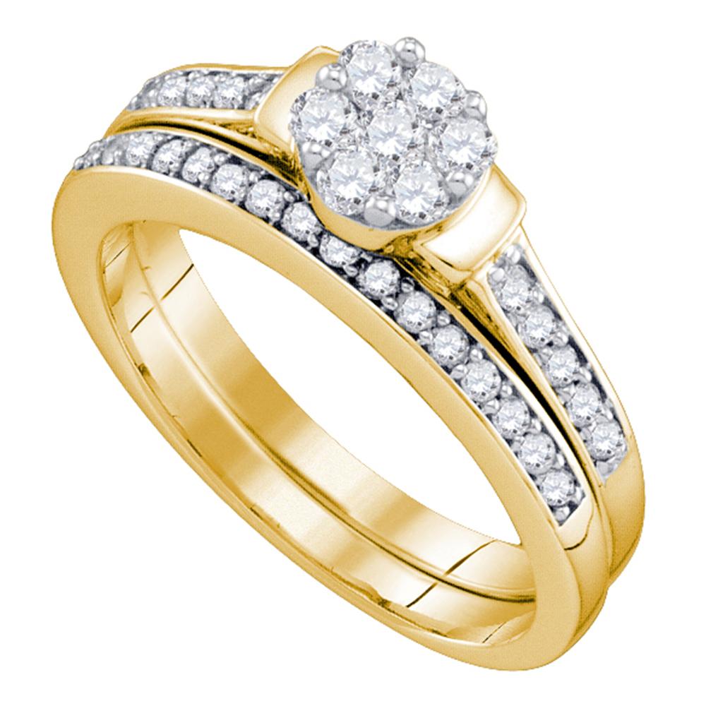 10kt Yellow Gold Womens Diamond Cluster Bridal Wedding Engagement Ring Band Set 1/2 Cttw