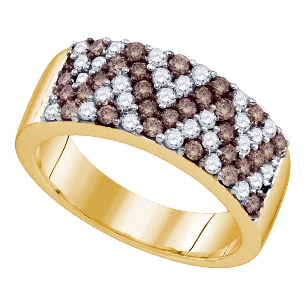 10kt Yellow Gold Womens Round Cognac-brown Color Enhanced Diamond Chevron Band Ring 1.00 Cttw